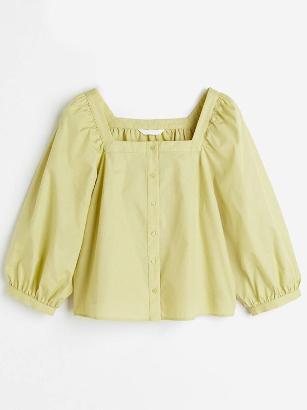 H&M Lime Green Yellow Button-Front Square Neck Blouse Size XXL